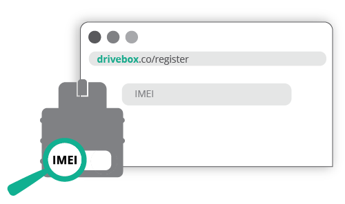 Wprowadź IMEI urządzenia na drivebox.co/register